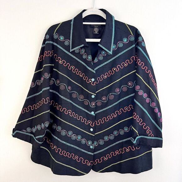 🎉Clearance🎉Fun Silkland 100% Silk Whimsical Colorful Button up Blouse Plus 20W - Picture 1 of 8